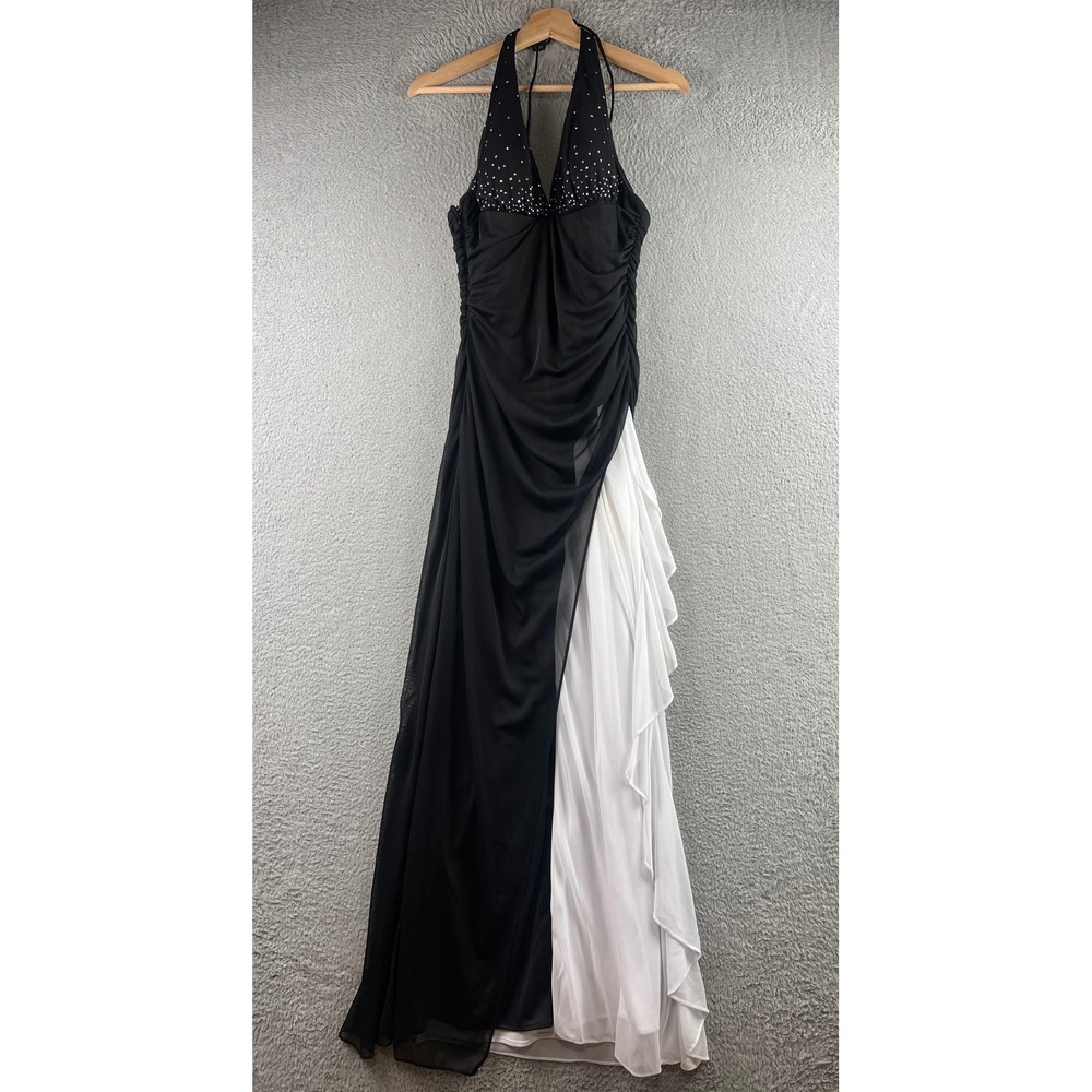 Vintage Blondie Nites Rhinestone Halter Formal Gown Ruffle Layered Prom Dress 9